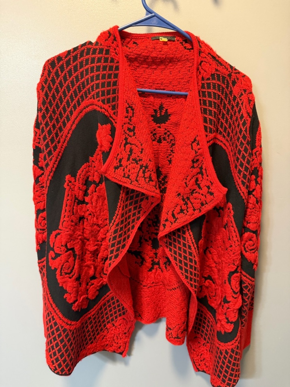 Milano Red and Black Floral Open-Front Cardigan